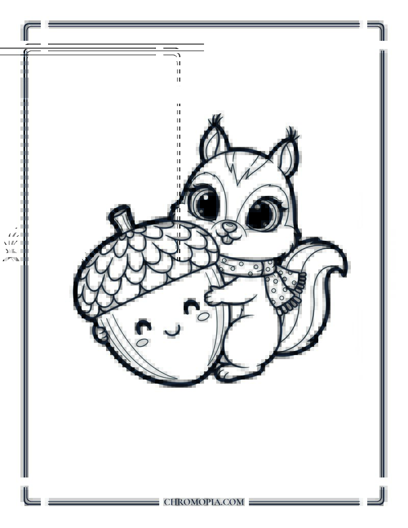 Squirrel Hugging A Giant Acorn Fall Coloring Page For Kids