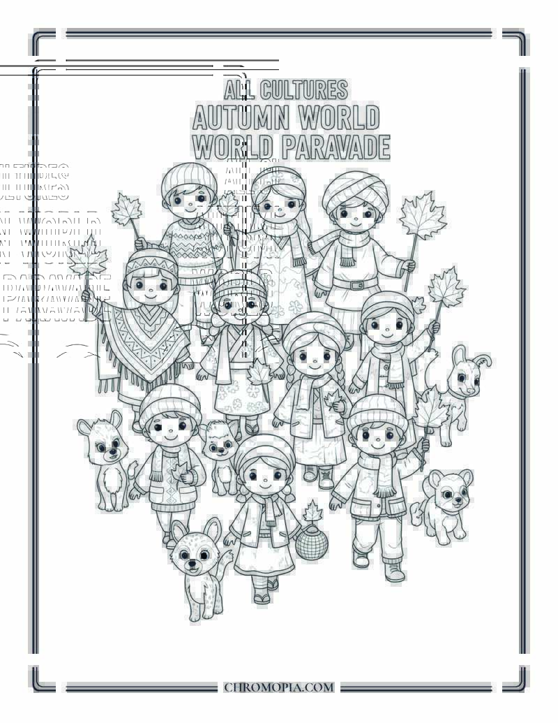 All Cultures Autumn World Parade Kids From Around The Globe Coloring Page
