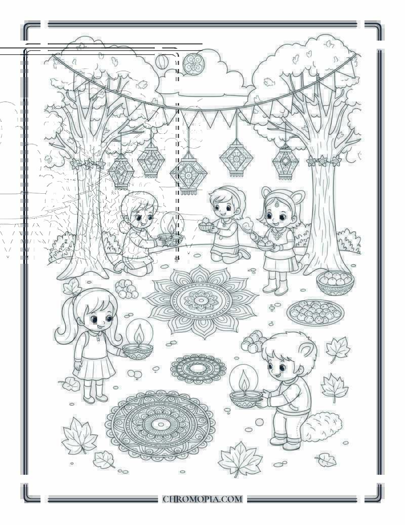 Autumn Festival In India Diwali And Harvest Blend Coloring Page