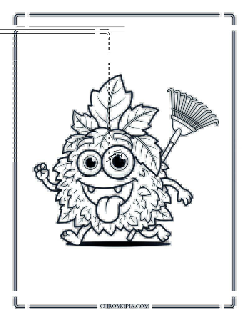 Funny Leaf Monster With Googly Eyes Silly Fall Monster Coloring Page