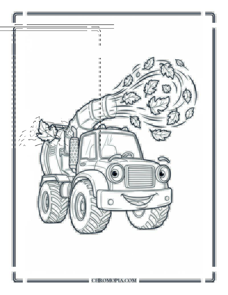 Leaf Blower Truck With Cartoon Faces Funny Autumn Work Vehicle Coloring Page