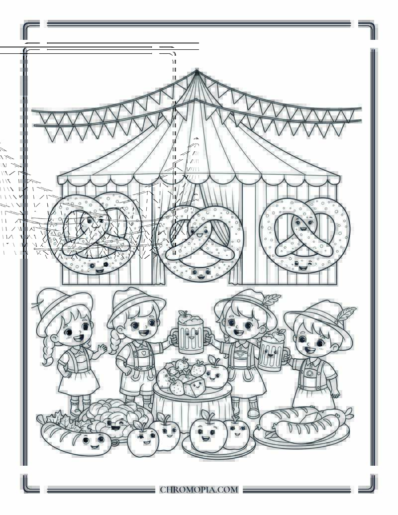 Oktoberfest Tent With Fall Foods German Autumn Festival Coloring Page