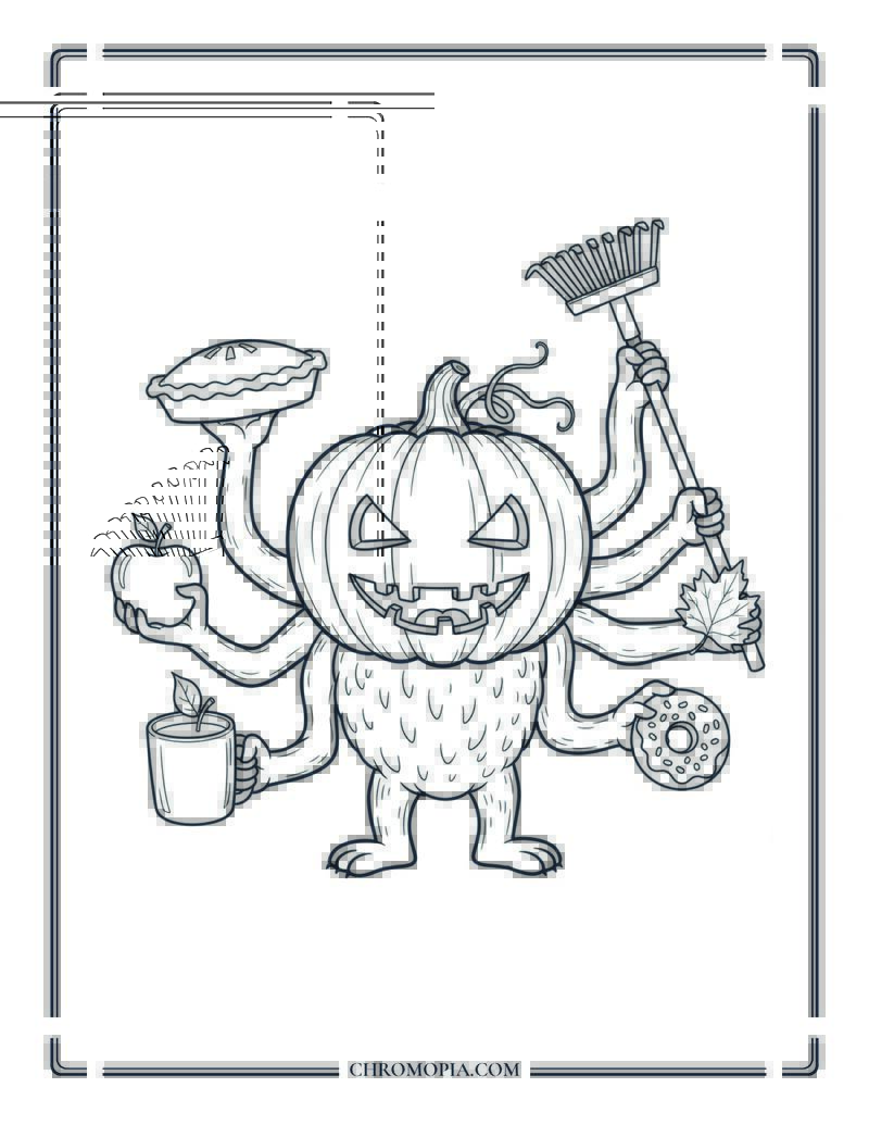 Pumpkin Monster With Too Many Arms Fall Monster Coloring Page