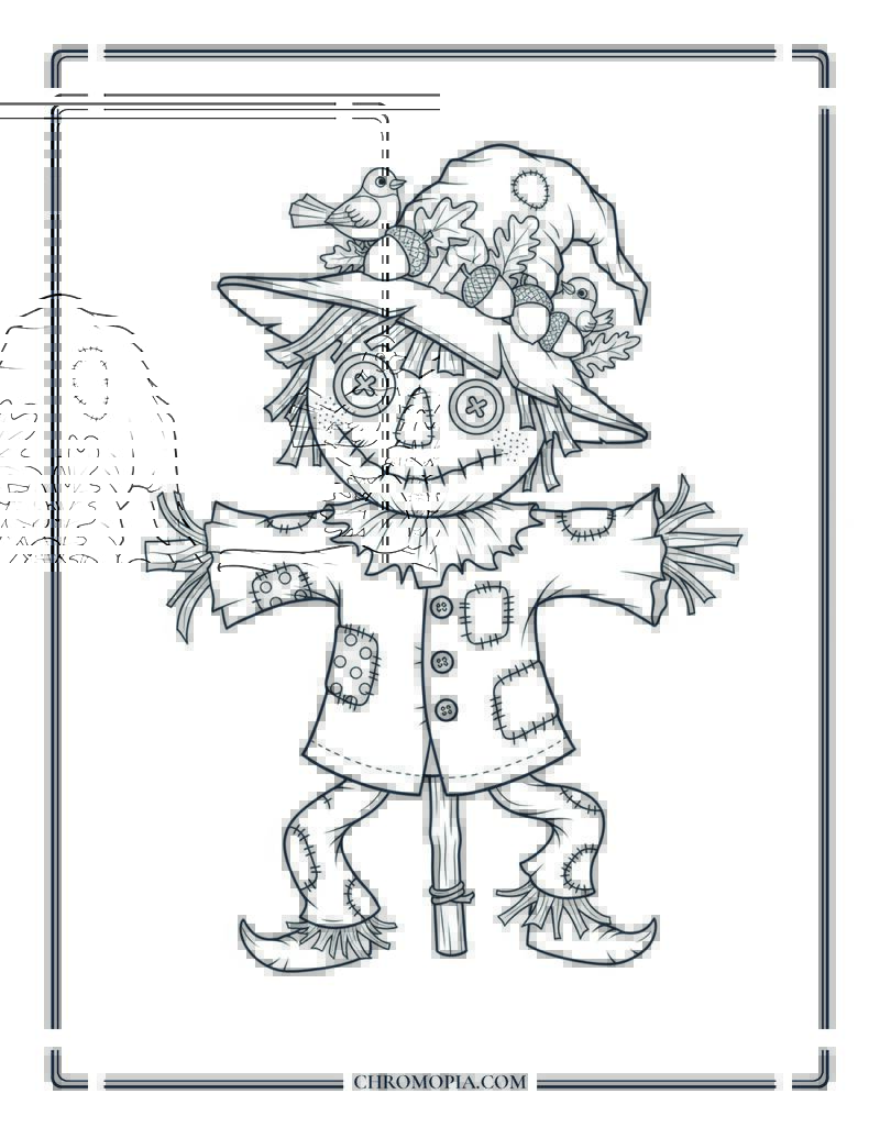 Silly Scarecrow Monster With Crooked Hat Funny Autumn Creature Coloring Page