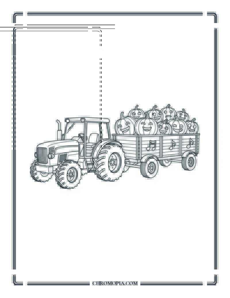 Tractor With A Pumpkin Trailer Autumn Farm Vehicle Coloring Page