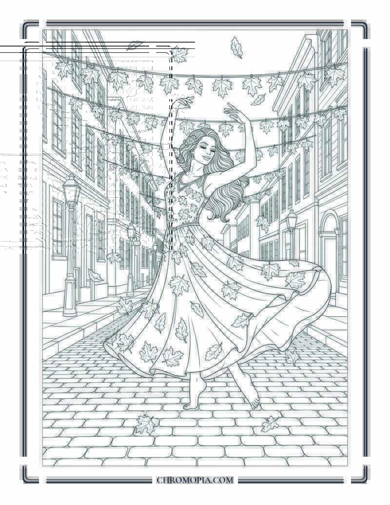 Brazilian Woman Dancing In Autumn Carnival Leaves Fall Coloring Sheet