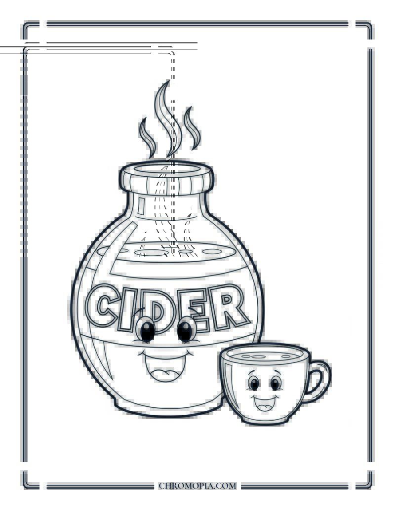 Apple Cider Jug And Cup Cartoon Fall Drink Coloring Page