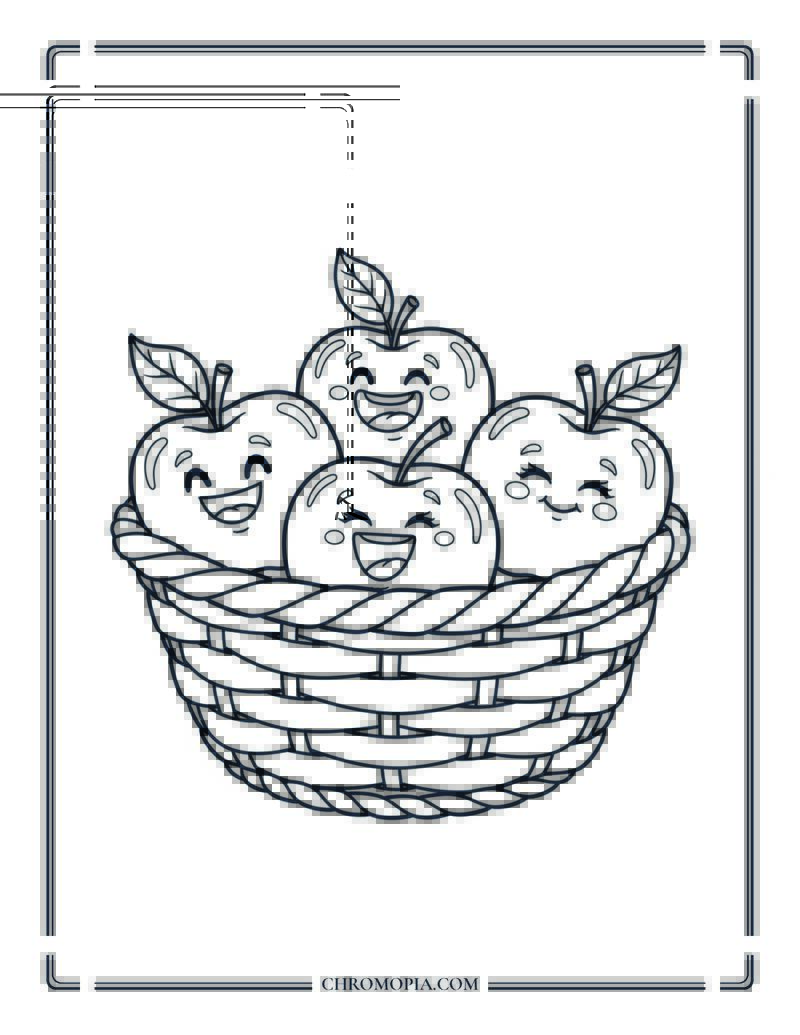 Basket Of Apples With Faces Fall Fruit Coloring Page