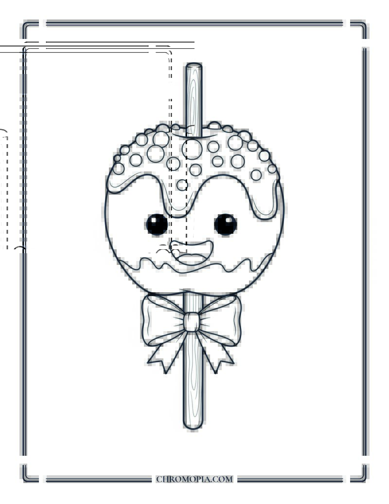 Caramel Apple With A Bow Cute Fall Snack Coloring Page
