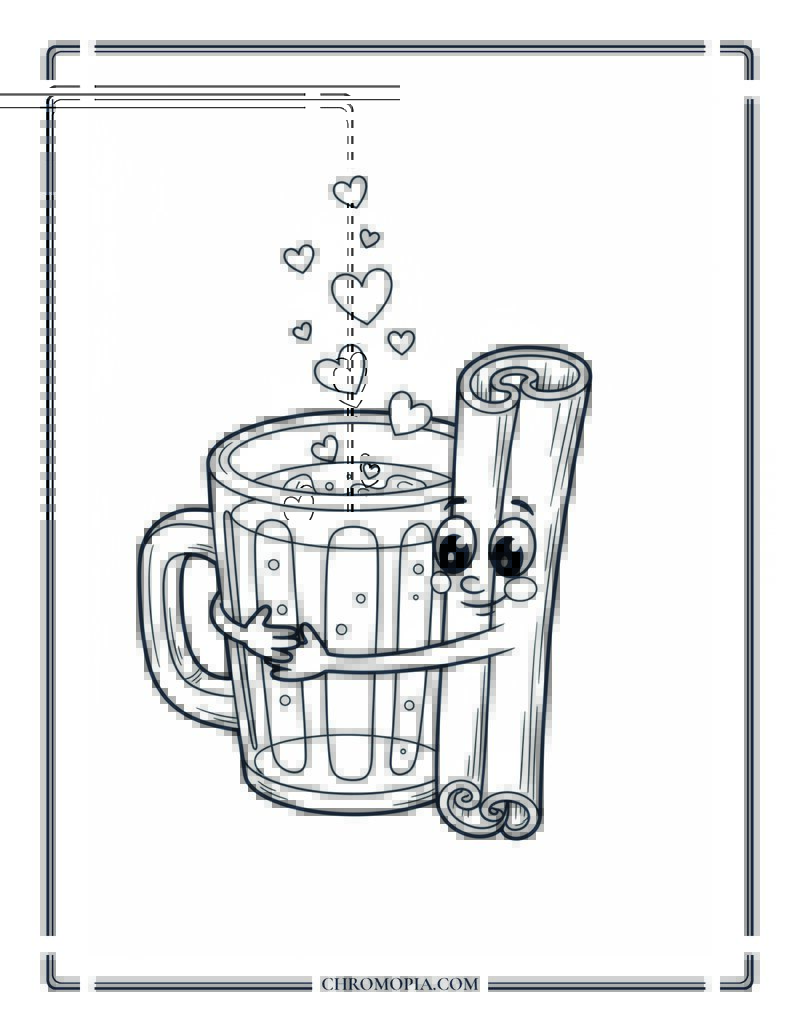 Cinnamon Stick Hugging A Mug Funny Fall Food Coloring Page