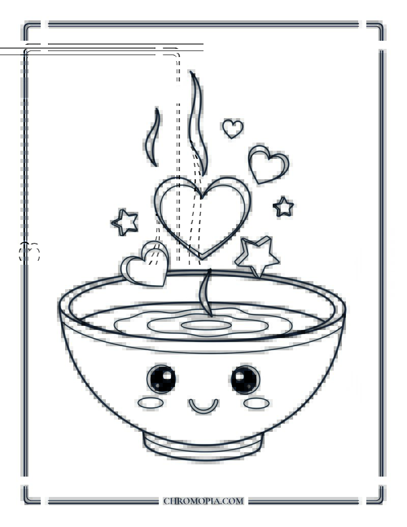 Cute Soup Bowl With Steam Hearts Warm Autumn Meal Coloring Page
