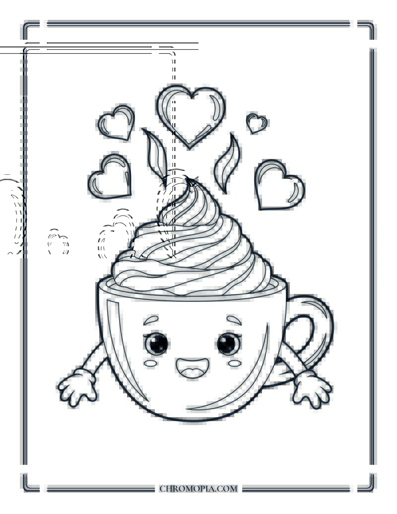 Hot Chocolate With Whipped Cream Face Cozy Fall Drink Coloring Page