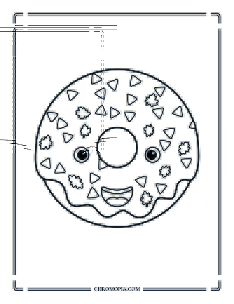 Smiling Donut With Fall Sprinkles Dessert Coloring Page For Preschoolers