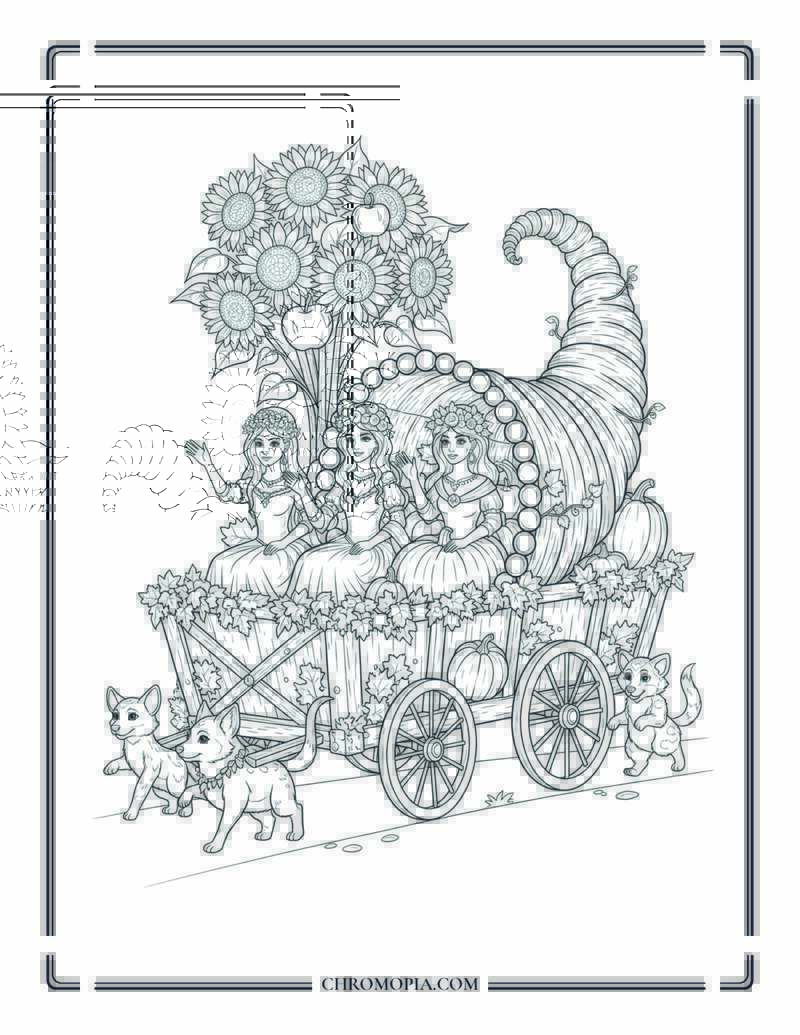 Festival Of Fall Goddesses Parade Group Fantasy Scene Coloring Page