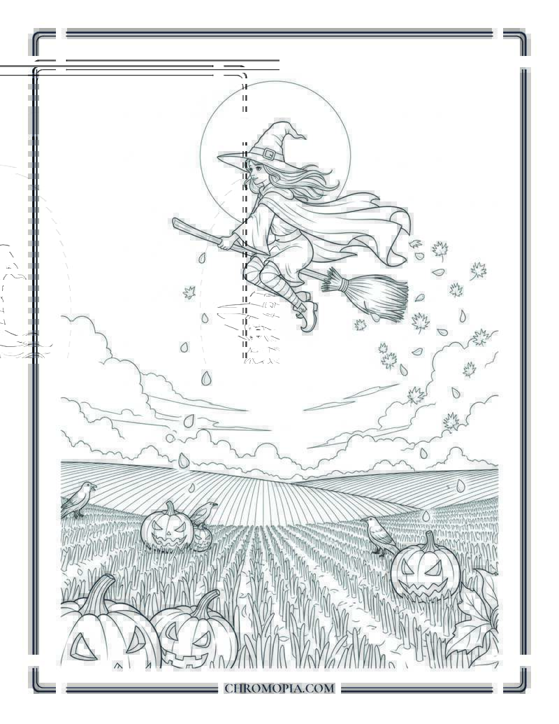 Twilight Witch Of The Fall Fields Autumn Magic Coloring Page