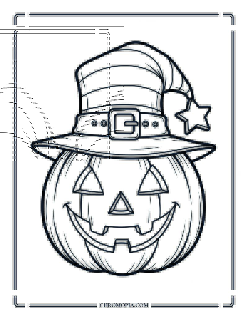 Friendly Jack O Lantern With Hat Halloween Smiley Pumpkin Coloring Page