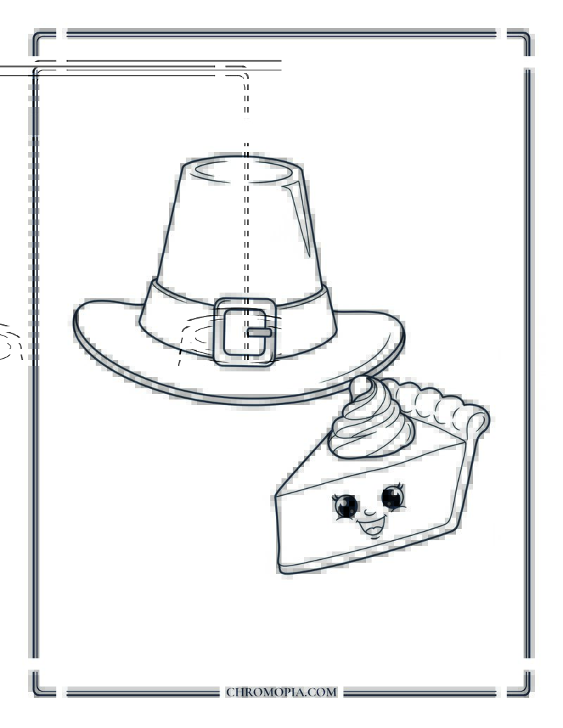 Pilgrim Hat And Pumpkin Pie Easy Thanksgiving Object Coloring Sheet