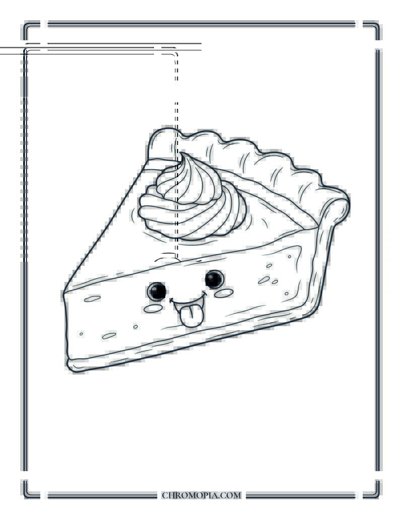 Pumpkin Pie Slice With Happy Face Dessert Coloring Page For Preschoolers