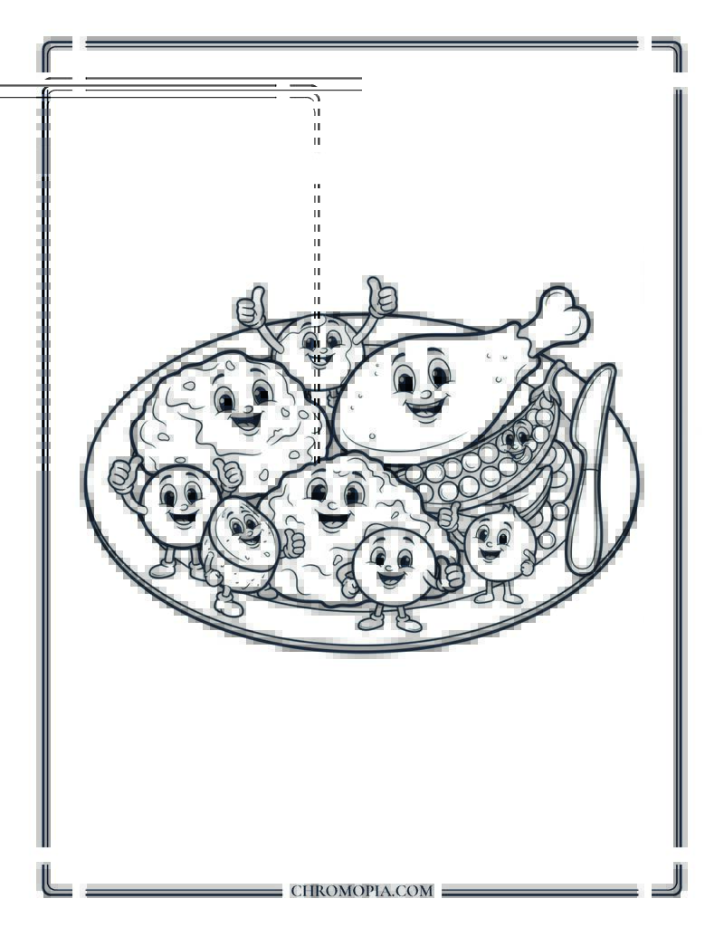 Thanksgiving Dinner Plate Cartoon Food Coloring Page