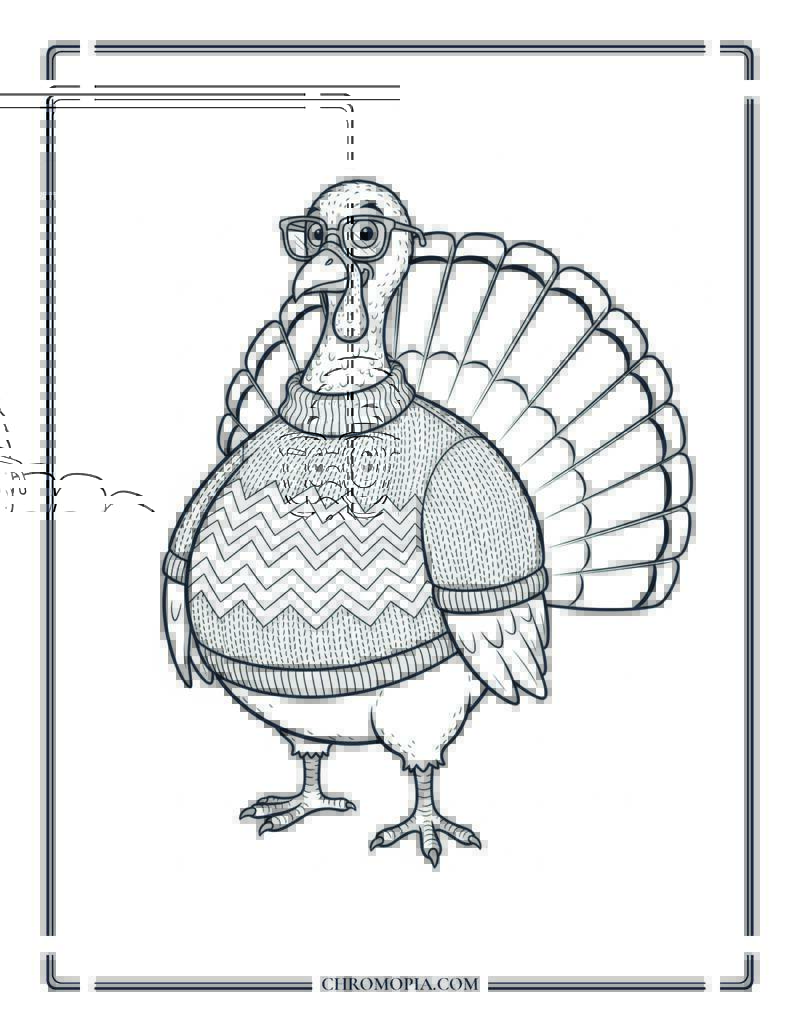 Turkey In A Sweater Funny Fall Animal Coloring Page