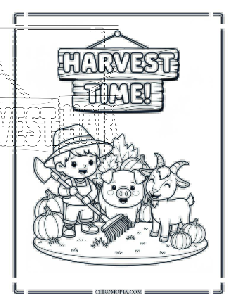 Harvest Time With Farm Friends And Tools Autumn Coloring For Preschool