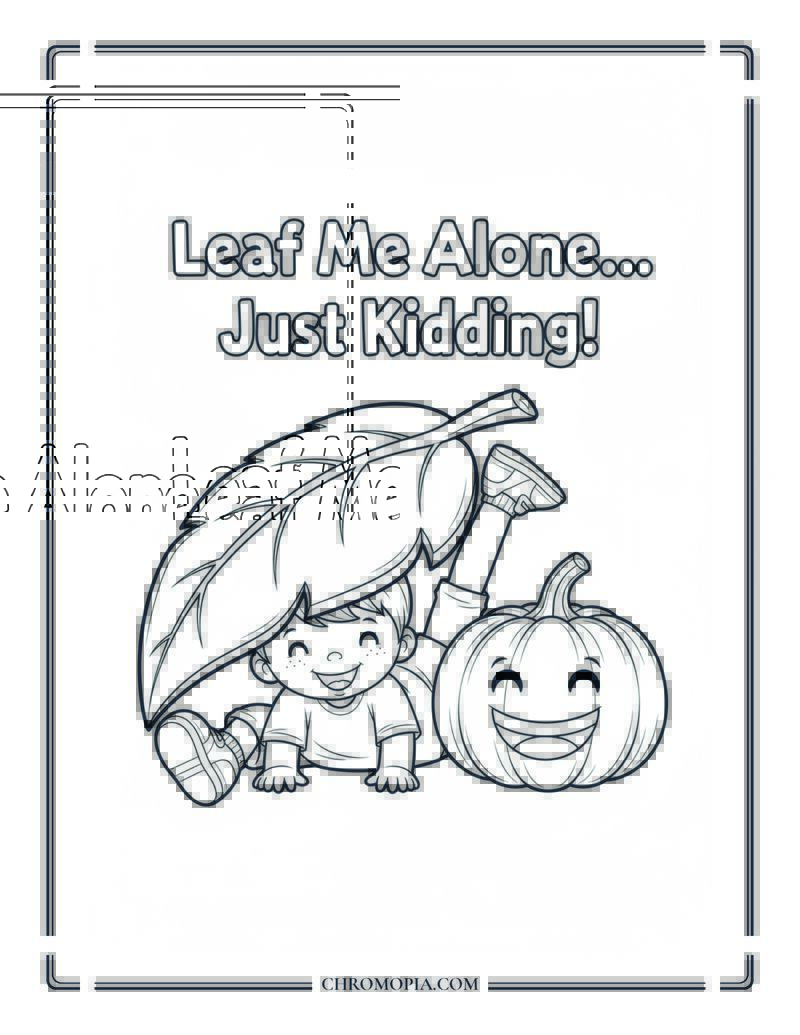 Leaf Me Alone Just Kidding Funny Fall Kid Quote Coloring Page
