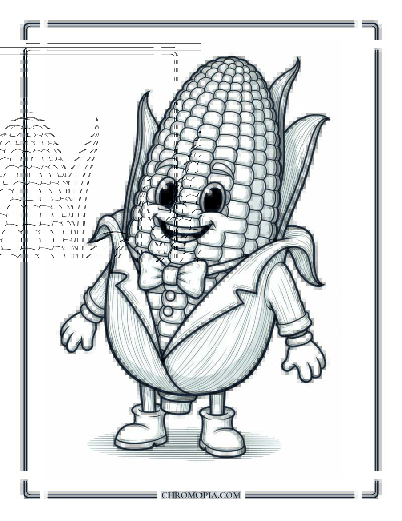 Corn On The Cob With A Bowtie Funny Fall Food Coloring Page
