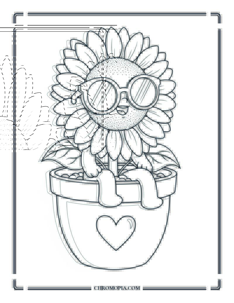 Cute Sunflower In A Pot Simple Fall Flower Coloring Sheet