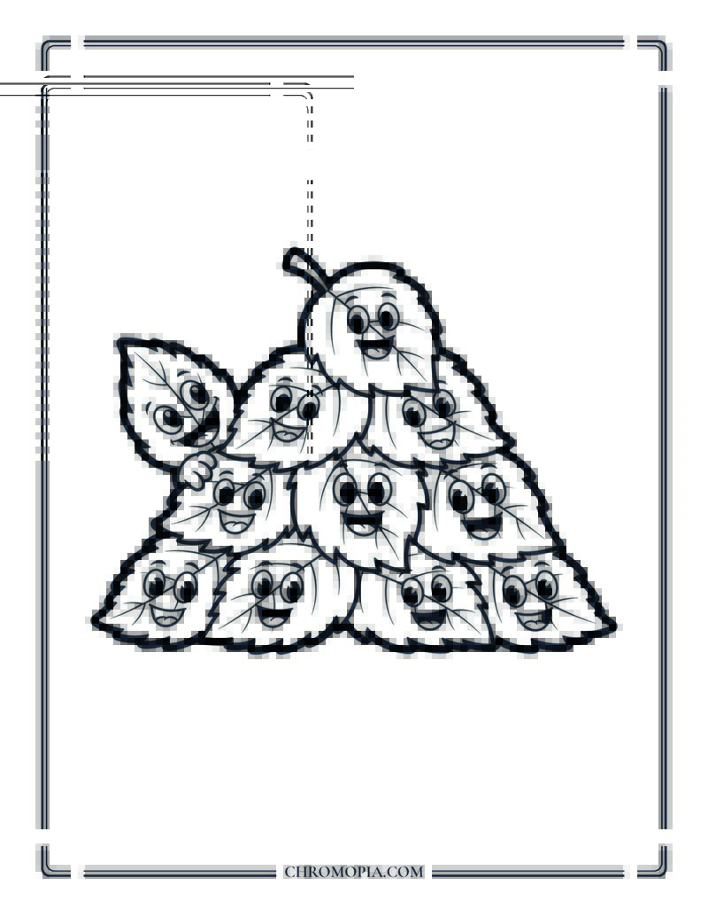 Simple Leaf Pile With Friendly Eyes Preschool Fall Coloring Page