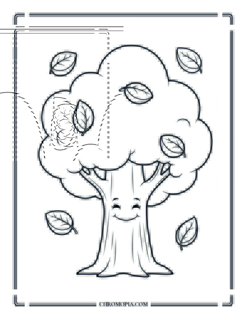 Tree With Falling Leaves Kindergarten Autumn Coloring Page