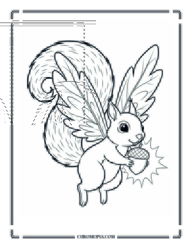 Acorn Squirrel With Leaf Wings Autumn Spirit Animal Coloring Page