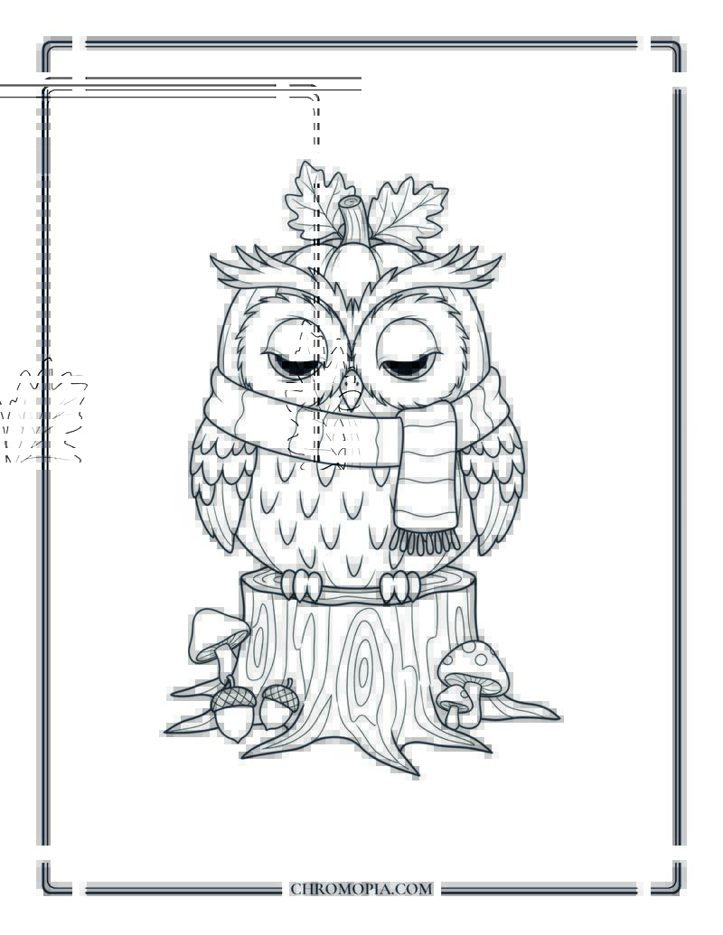 Pumpkin Owl Perched On Tree Stump Fall Spirit Animal Coloring Sheet