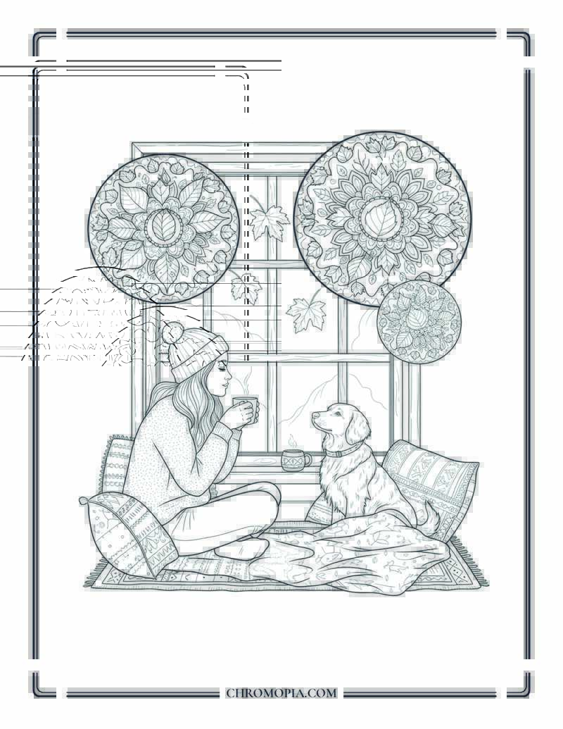 Cozy Fall Morning Mandala Coffee And Blanket Routine Coloring Page
