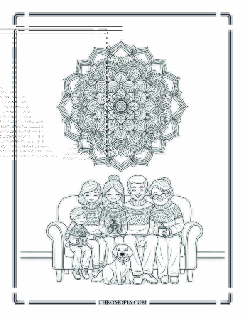 Generations Of Autumn Family Together In Mandala Living Room Coloring Page