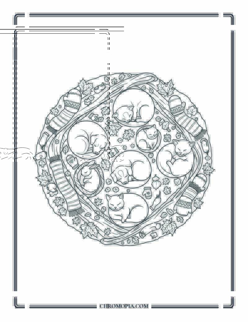 Pet Mandala Relaxation Animal Companions In Fall Comfort Coloring Page