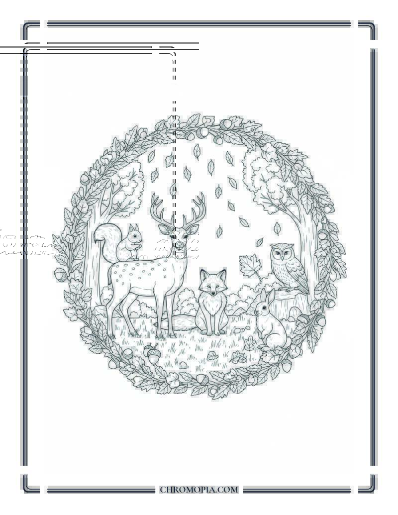 Autumn Animals In Forest Clearing Adult Scene Coloring Page