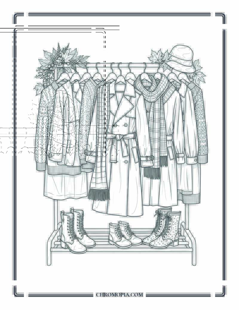 Autumn Clothes Rack Fashion Display Coloring Sheet