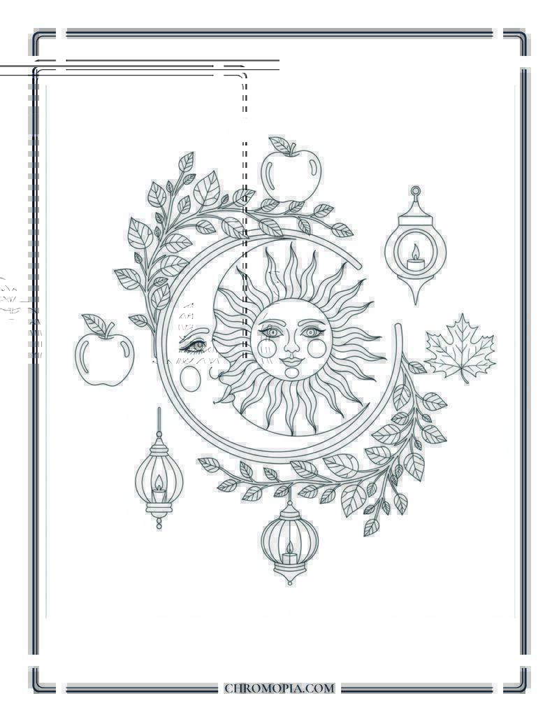 Autumn Equinox Celebration Sun And Moon Design Coloring Page