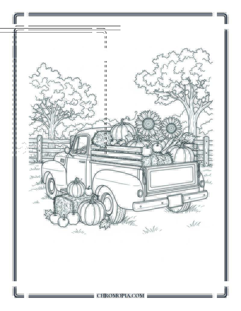 Autumn Harvest Truck With Produce Country Scene For Adults Coloring Page