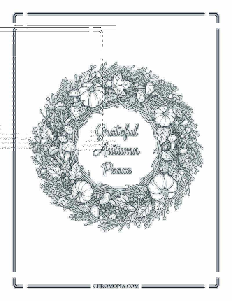 Autumn Wreath With Seasonal Words Circular Decoration Coloring Page