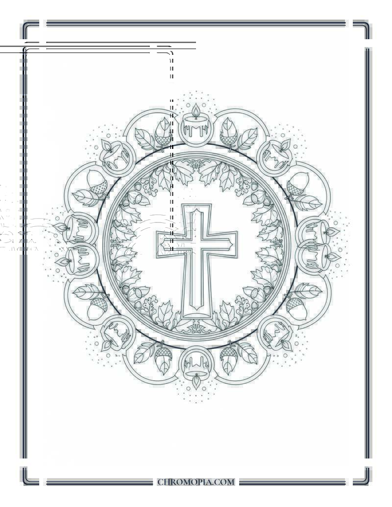 Faith And Fall Mandala Cross Leaves And Candles Coloring Page