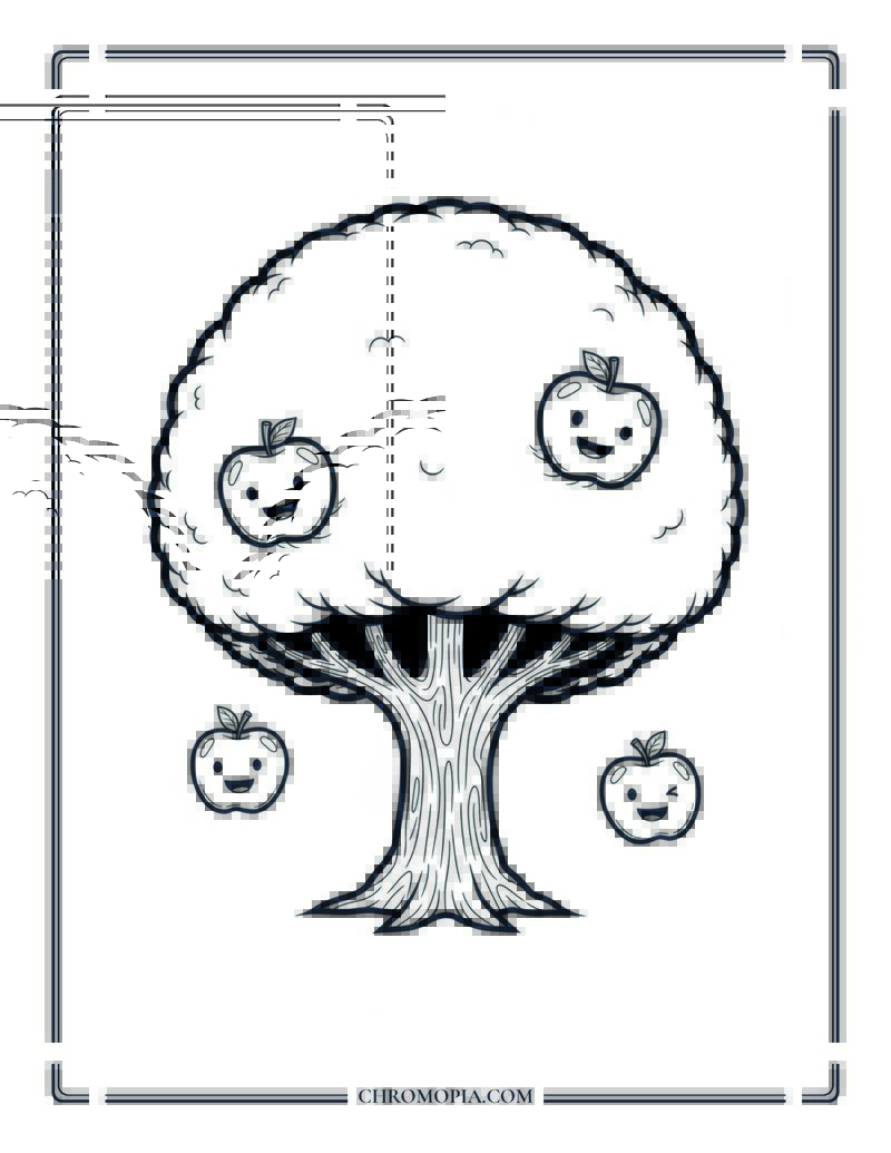 Apple Tree With Falling Apples Easy Orchard Scene Coloring Page