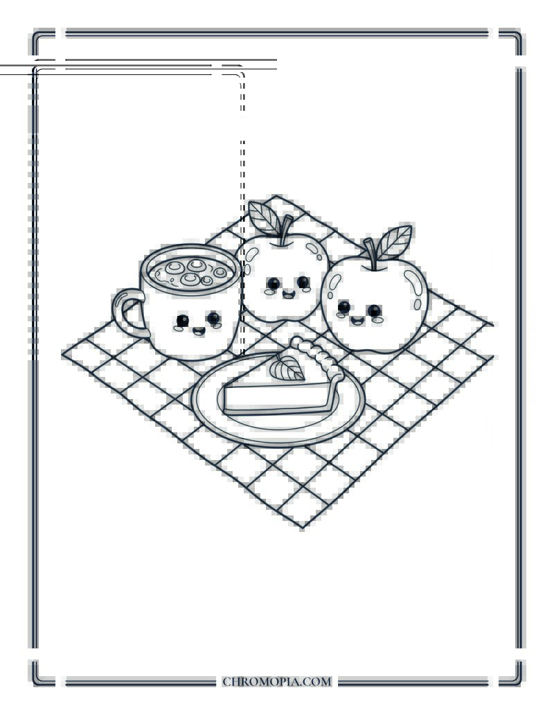 Autumn Picnic Blanket With Pie And Apples Cozy Fall Picnic Coloring Page