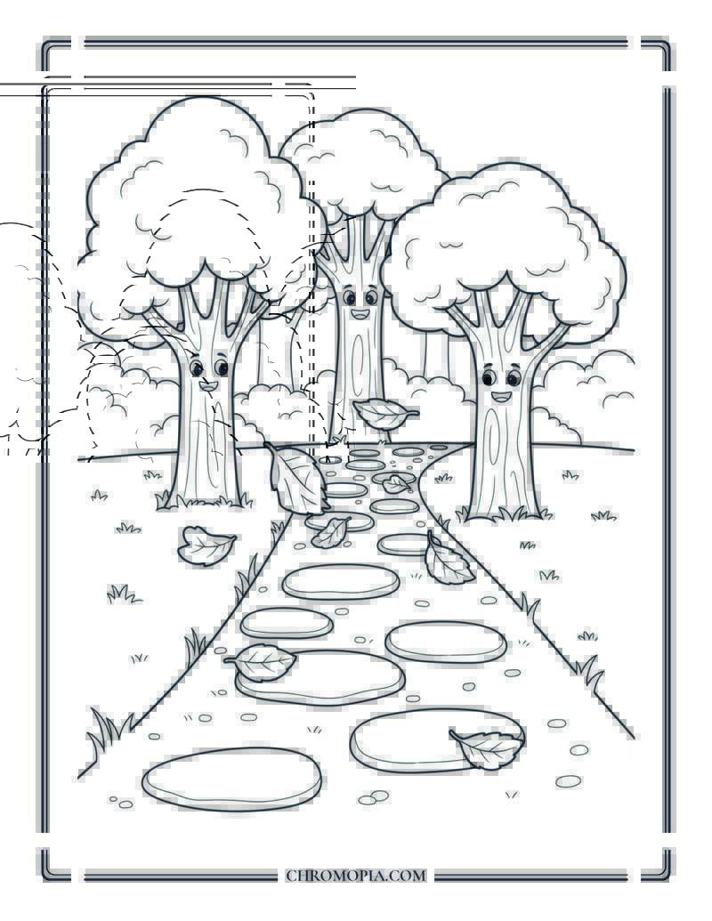 Forest Path With Leaves Easy Nature Coloring Page