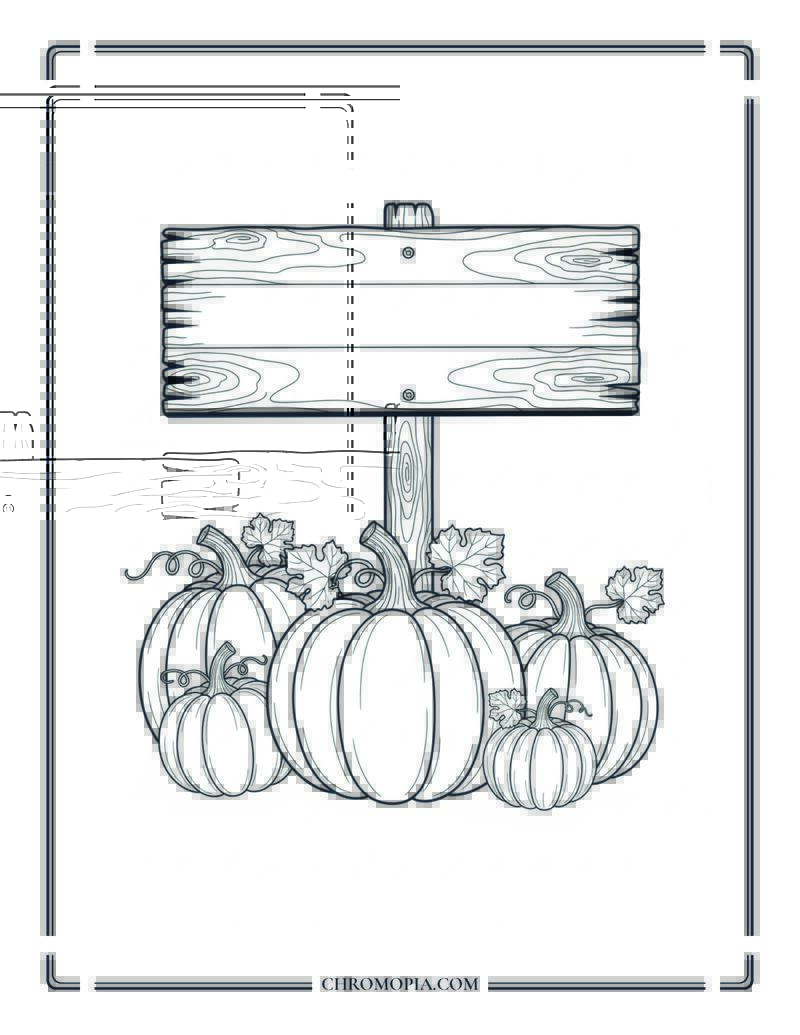 Pumpkin Patch With Wooden Sign Simple Fall Coloring Sheet