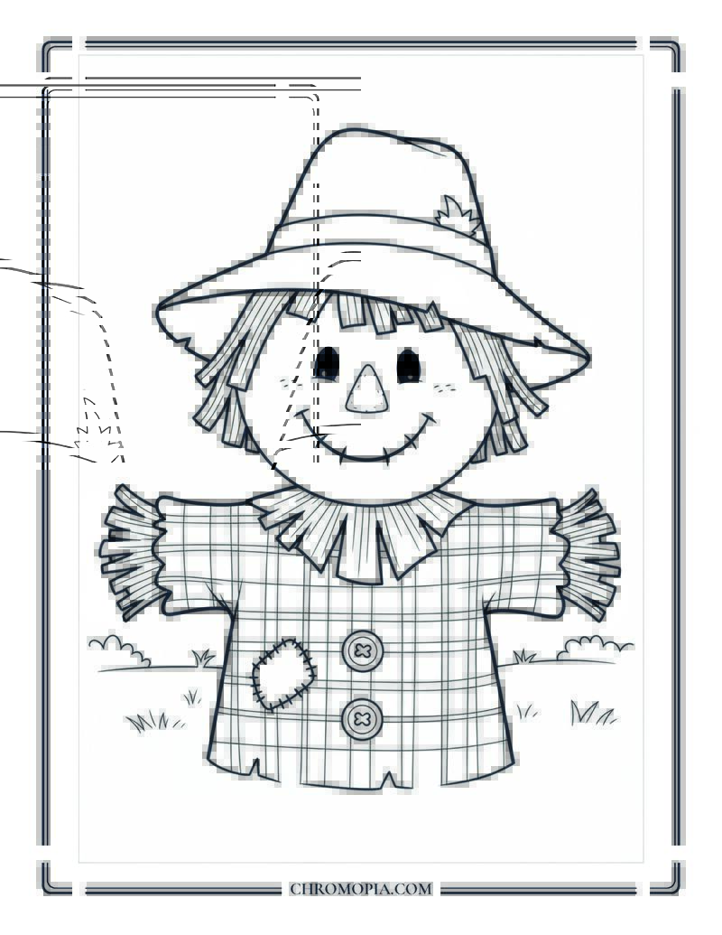 Scarecrow With Friendly Smile Preschool Fall Coloring Page
