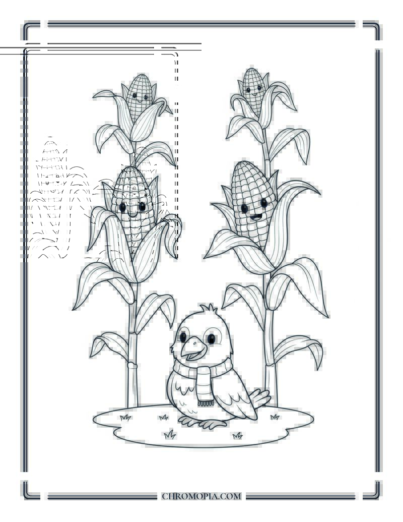 Simple Cornfield With Crow Toddler Fall Farm Scene Coloring Page
