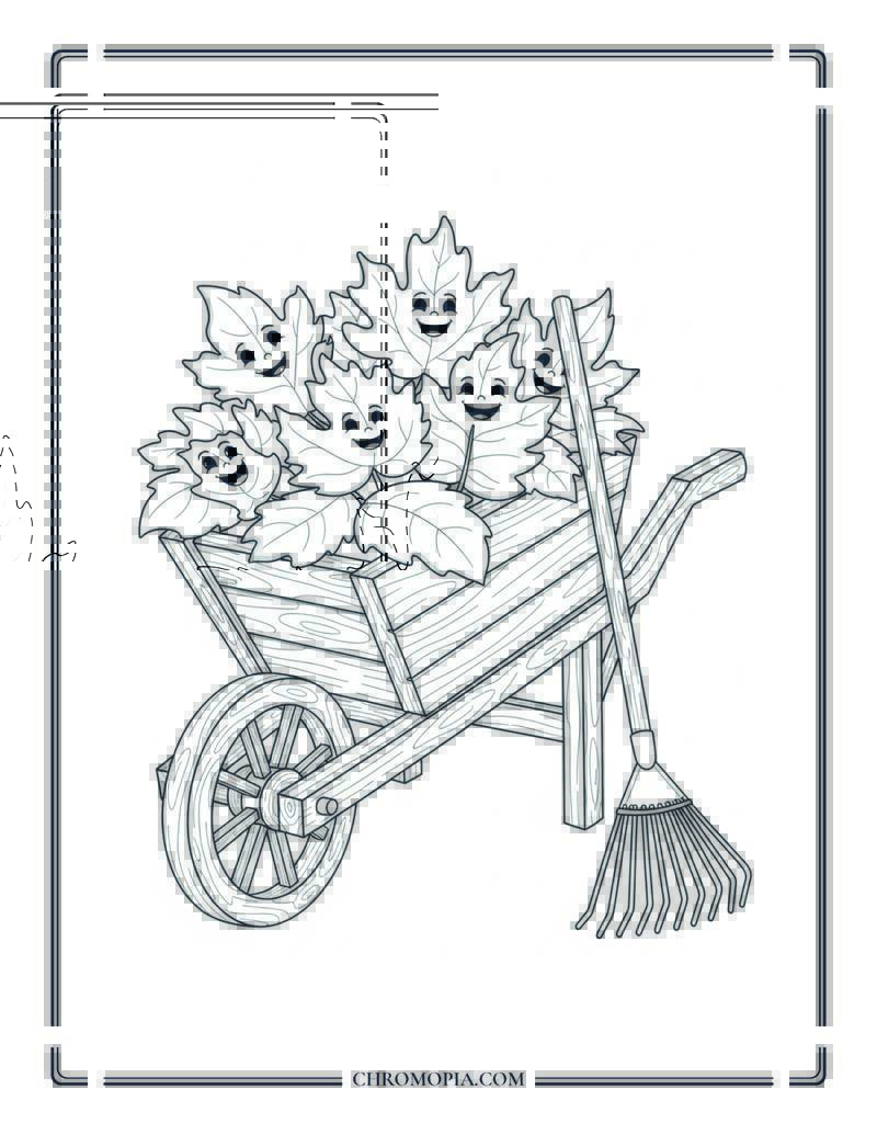 Wooden Wheelbarrow Full Of Leaves Fall Garden Coloring Page