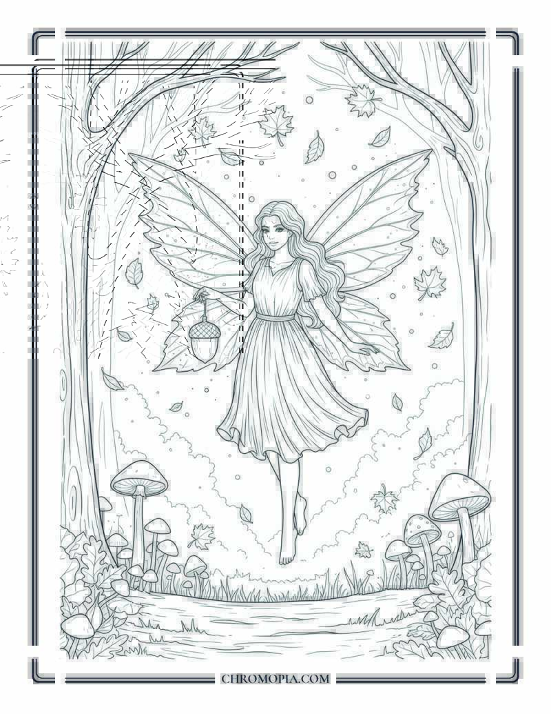 Autumn Leaf Fairy In A Forest Clearing Magical Fall Coloring Page
