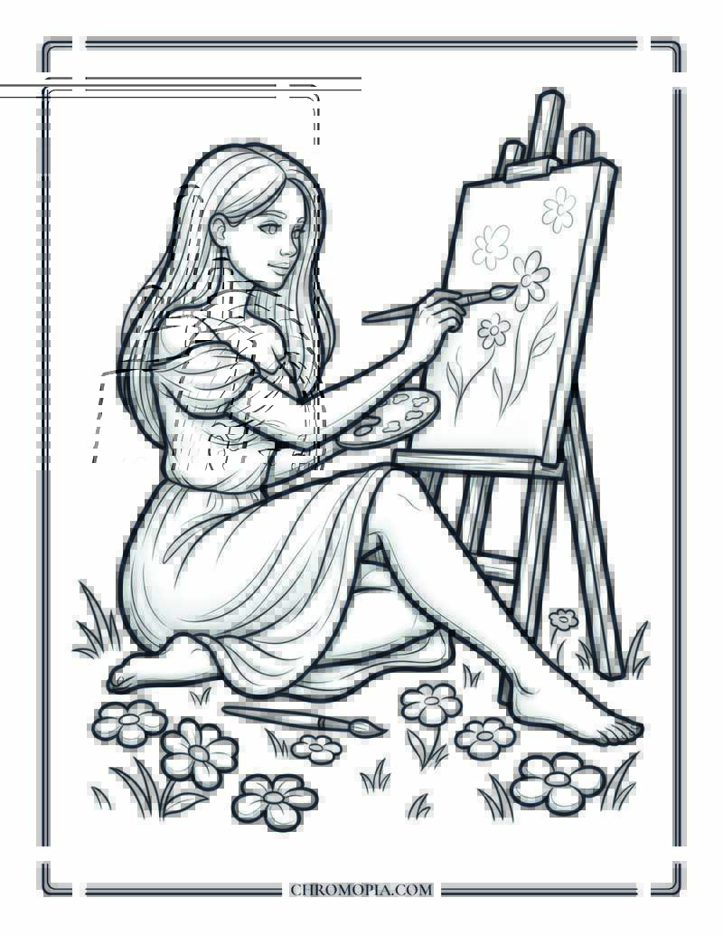 Spring Artist Meadow Coloring Page